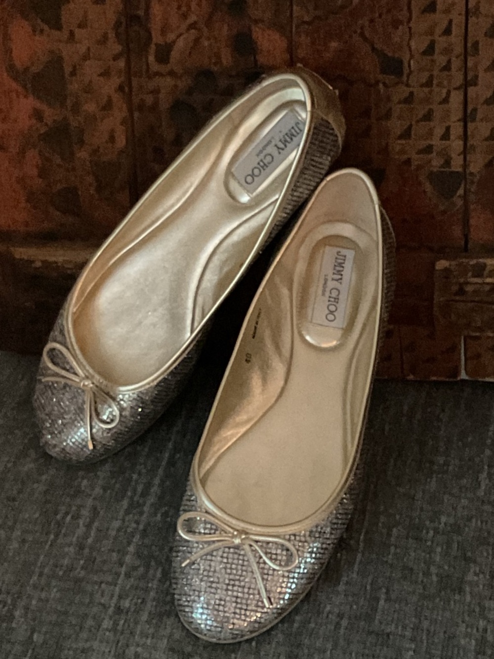Jimmy Choo Gold Sparkle Ballerina flat, size 40 runs small